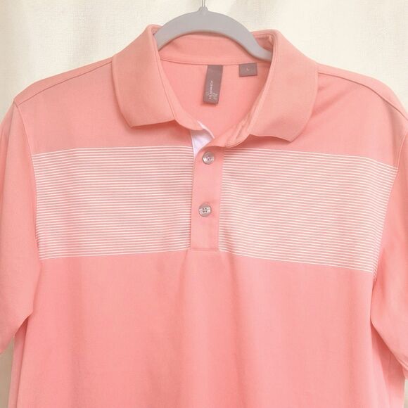 Ashworth Shirt Mens Preppy L Polo Golf Salmon Pink Stripes Comfort Cool Tech - Picture 4 of 10